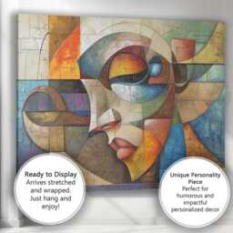 Geometric Cubist Face Modern Abstract Mosaic Portrait Canvas Wall Art Print Decor Picture Ready To Hang - thumbnail 3