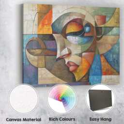 Geometric Cubist Face Modern Abstract Mosaic Portrait Canvas Wall Art Print Decor Picture Ready To Hang - thumbnail 2