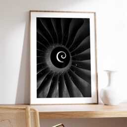 Black & White Jet Engine Turbine Poster Print, Minimalist Industrial Photography, Pilot Gift, Geometric Abstract Aviation Wall Art - thumbnail 2