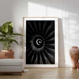 Black & White Jet Engine Turbine Poster Print, Minimalist Industrial Photography, Pilot Gift, Geometric Abstract Aviation Wall Art - thumbnail 3