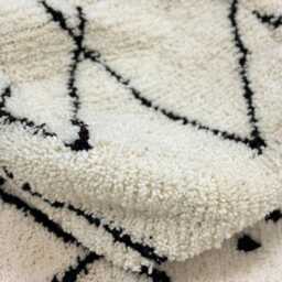 Handmade Moroccan Wool Pouf - Cream & Black Geometric Boho Berber Ottoman Modern Minimalist Deco - thumbnail 3