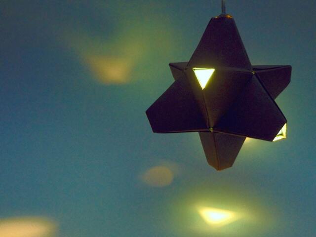 Paper Origami Lamp. Dark Grey & Aqua. 24 Sides. - Polyhedra Luminaria Series - image 1