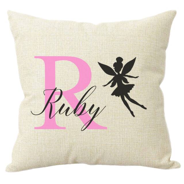 Personalised Girls Fairy Cushion Pillow Hessian Style Birthday Present Custom Gift