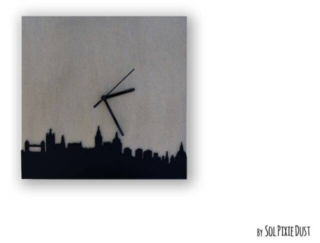 Concrete Square With London Skyline Wall Clock - Modern Contemporary Minimalist Art Home Deco Housewarming Gift Idea - image 1