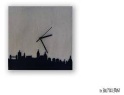 Concrete Square With London Skyline Wall Clock - Modern Contemporary Minimalist Art Home Deco Housewarming Gift Idea - thumbnail 1
