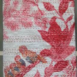 Owl Print Kantha Bedspread Indian Handmade Cotton Blanket - 90x108 Inch - thumbnail 3