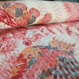 Owl Print Kantha Bedspread Indian Handmade Cotton Blanket - 90x108 Inch - thumbnail 2