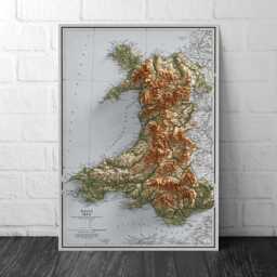 Wales Map - Vintage Cymru Elevation 1872 2D Welsh Poster 3D Effect Shaded Relief Print - thumbnail 1