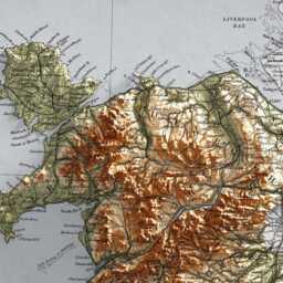 Wales Map - Vintage Cymru Elevation 1872 2D Welsh Poster 3D Effect Shaded Relief Print - thumbnail 3