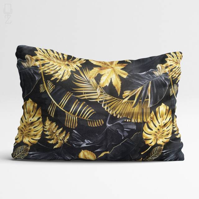 Black Rectangle Cushion Cover With Gold Palm Leaves Photos Theme, Different Size Options - Printed - Not Foil To Oeko-Tex?? Suede Fabric - image 1