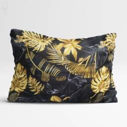 Black Rectangle Cushion Cover With Gold Palm Leaves Photos Theme, Different Size Options - Printed - Not Foil To Oeko-Tex?? Suede Fabric - thumbnail 1