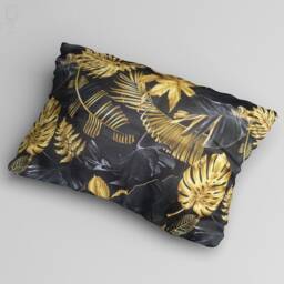 Black Rectangle Cushion Cover With Gold Palm Leaves Photos Theme, Different Size Options - Printed - Not Foil To Oeko-Tex?? Suede Fabric - thumbnail 2