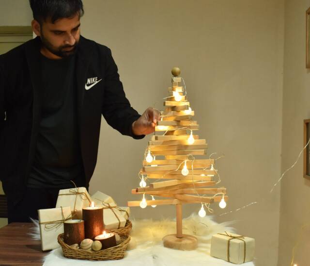 Handmade Wooden Christmas Tree Modern Spiral Design - 2-3 Feet - image 1
