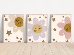 Set Of 3 Daisy Prints With Glitter Effect Stars - Prints Only - thumbnail 1