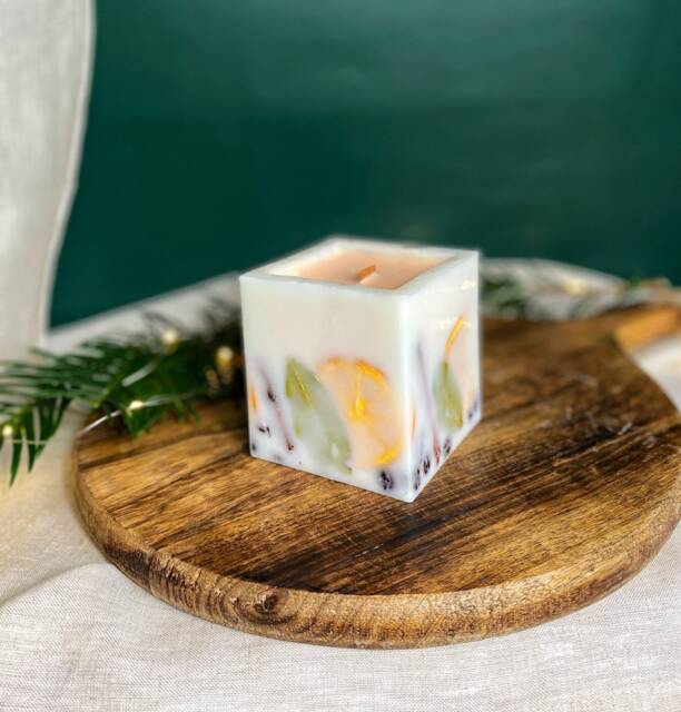 Square Large Pillar Candle, Birthday Gift, Thank You Gift, Home Decor, Candle Gift, Botanical, Dried Flower Candle, Vegan Gift, Relaxation Gif - image 1