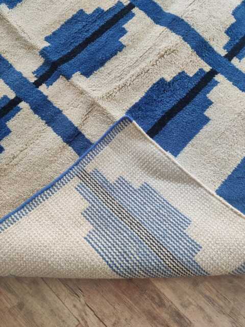 Blue Moroccan Wool Rug, Hand-Knotted Geometric Carpet - image 1