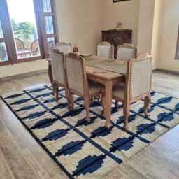 Blue Moroccan Wool Rug, Hand-Knotted Geometric Carpet - thumbnail 2