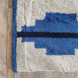 Blue Moroccan Wool Rug, Hand-Knotted Geometric Carpet - thumbnail 4