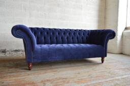 British Handmade 3 Seater Navy Blue Velvet Fabric Chesterfield Sofa - thumbnail 1