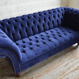 British Handmade 3 Seater Navy Blue Velvet Fabric Chesterfield Sofa - thumbnail 3
