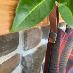 Wool Plaid Green & Red Christmas Stocking Leather Hanging Tabs Handmade - thumbnail 3