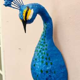 Peacock Paper M??ch?? Wall Mount Sculpture, Colorful Handmade Bird Decor, Jade - thumbnail 3