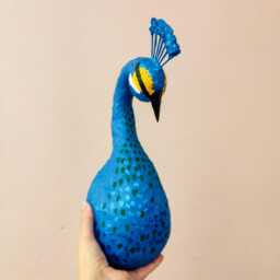 Peacock Paper M??ch?? Wall Mount Sculpture, Colorful Handmade Bird Decor, Jade - thumbnail 2