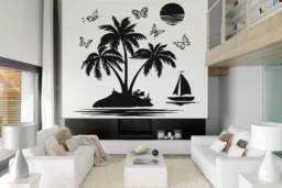 Tropical Island Wall Decal Palm Trees & Sailboat Vinyl Art 1418 - thumbnail 1