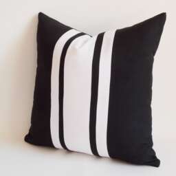 Black & White Cotton Canvas Throw Pillow Cover - 18x18 Inch - thumbnail 3