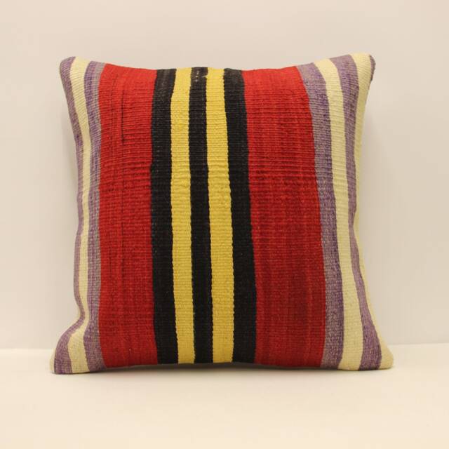 Handwoven Kilim Pillow Cover, Turkish Wool Throw - 18x18 - image 1