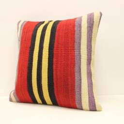 Handwoven Kilim Pillow Cover, Turkish Wool Throw - 18x18 - thumbnail 3