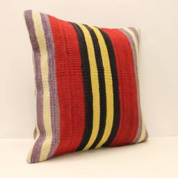 Handwoven Kilim Pillow Cover, Turkish Wool Throw - 18x18 - thumbnail 2