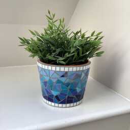 Handcrafted Mosaic Pot With Glass Tiles - Unique Cylinder Design & Custom Patterns - thumbnail 3