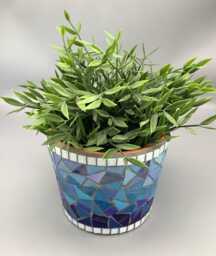 Handcrafted Mosaic Pot With Glass Tiles - Unique Cylinder Design & Custom Patterns - thumbnail 1