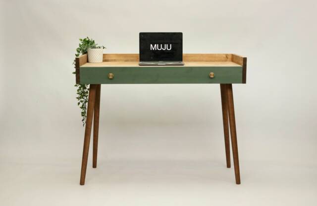 Writing Desk, Low Back Simple Vintage Desk/Computer Desk/ Solid Wood Scandi Retro Industrial Tapered Legs Bespoke Sizes - image 1