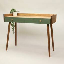 Writing Desk, Low Back Simple Vintage Desk/Computer Desk/ Solid Wood Scandi Retro Industrial Tapered Legs Bespoke Sizes - thumbnail 3