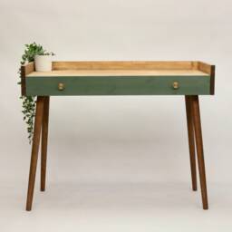 Writing Desk, Low Back Simple Vintage Desk/Computer Desk/ Solid Wood Scandi Retro Industrial Tapered Legs Bespoke Sizes - thumbnail 2