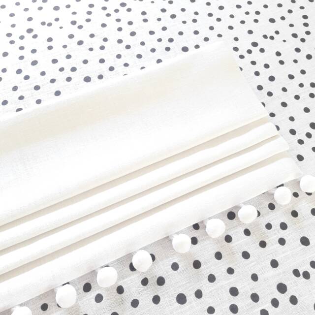 White Roman Blind With Pom Trim & Blackout Lining - image 1