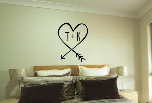 Heart Arrow With Initals - Wall Decal Vinyl Decor Love Sticker Bedroom Home - image 1