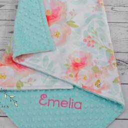 Minky Adult Blanket-Personalized Floral Blanket-Lavender Purple Throw Blanket-Adult Coral Teal Blanket - thumbnail 4