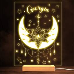 Celestial Floral Lotus Moon Personalised Gift Lamp Night Light