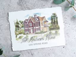 Custom Home Portrait, Watercolor House Painting, Realtor Gift, Print, Watercolor, Housewarming - thumbnail 1