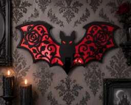Gothic Bat Mirror Wall Decor - Black Red Acrylic Rose Plaque - thumbnail 1