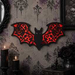 Gothic Bat Mirror Wall Decor - Black Red Acrylic Rose Plaque - thumbnail 2