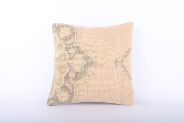 Vintage Turkish Kilim Pillow Cover Handwoven Wool Throw - 16x16 - image 1