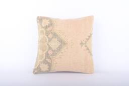 Vintage Turkish Kilim Pillow Cover Handwoven Wool Throw - 16x16 - thumbnail 1