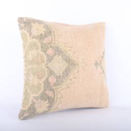 Vintage Turkish Kilim Pillow Cover Handwoven Wool Throw - 16x16 - thumbnail 2