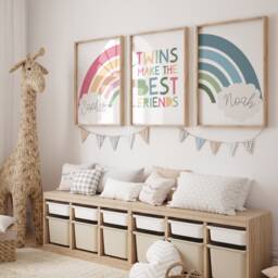 3 Playroom Prints, Twins Bedroom Brother Sister Rainbow Boys Girls Prints Wall Art - thumbnail 1