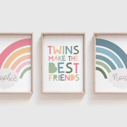 3 Playroom Prints, Twins Bedroom Brother Sister Rainbow Boys Girls Prints Wall Art - thumbnail 2