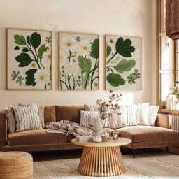 Set Of 3 Botanical Daisy Prints, Green Floral Wall Art, Modern Nature Poster Trio For Home Decor - thumbnail 2